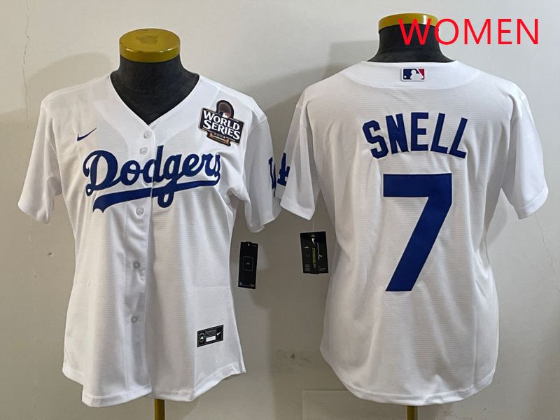 Women Los Angeles Dodgers #7 Snell White Game 2025 Nike MLB Jersey style 3->women mlb jersey->Women Jersey